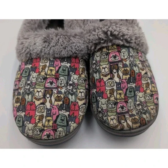 Skechers BOBS Slippers Women 7.5 Dog Print Faux Fur Lined Memory Foam Cozy - Picture 5 of 16